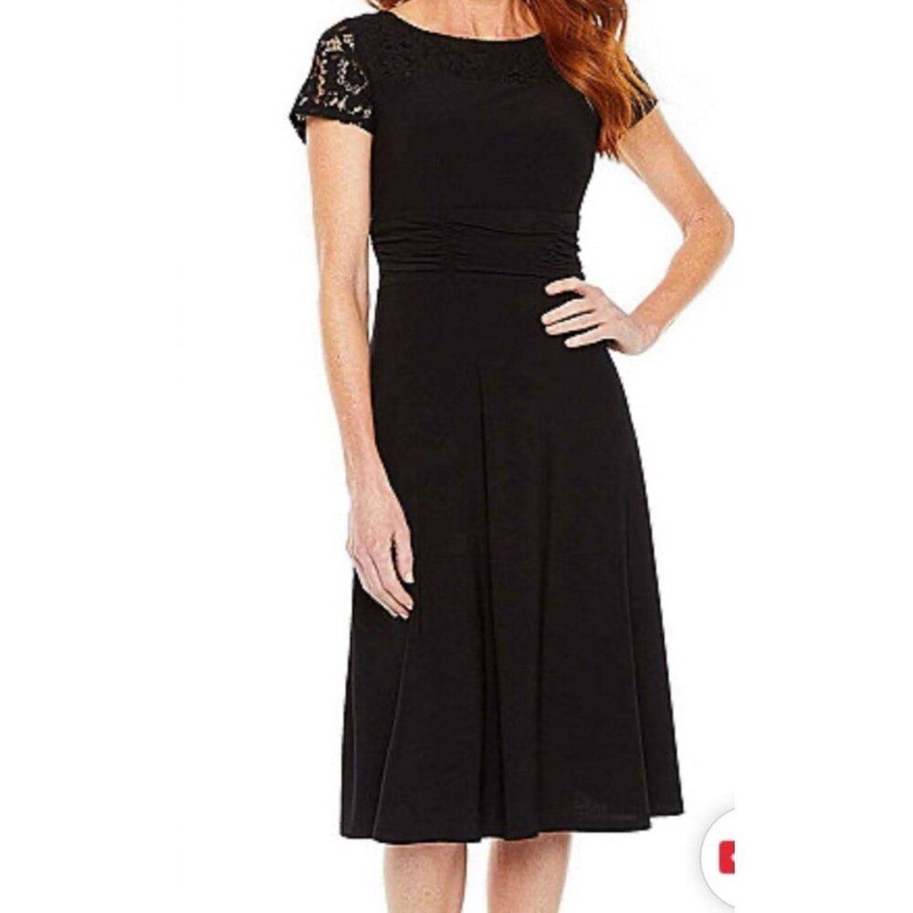 perceptions new york black lace Shower Sleeve Knee Length Dress Large
